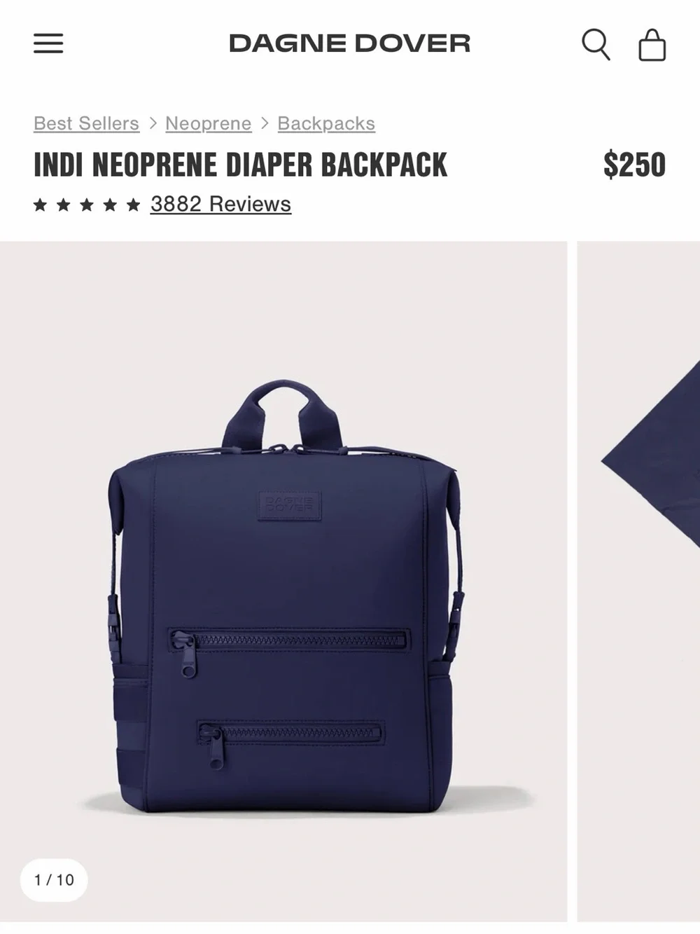 Dagne Dover Navy Neoprene Backpack with Front Zip Pockets